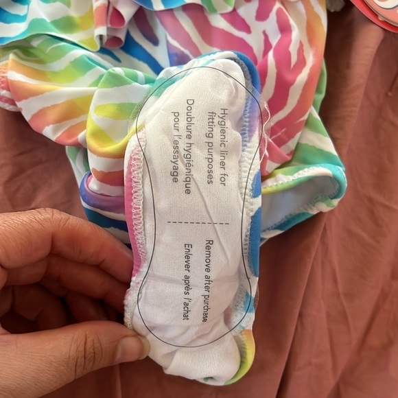 Hatley One Shoulder Ruffle Swimsuit (Rainbow Zebra) size 2T - Picture 4 of 6